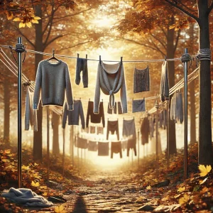 Creating a Temporary Clothesline with Cable Ties for Drying Autumn Laundry